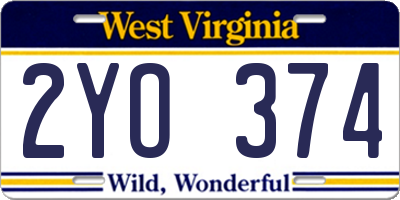 WV license plate 2YO374