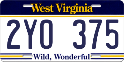 WV license plate 2YO375
