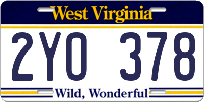 WV license plate 2YO378