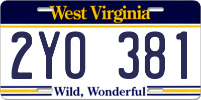 WV license plate 2YO381