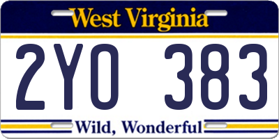 WV license plate 2YO383