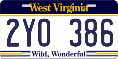 WV license plate 2YO386