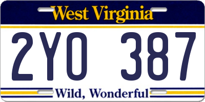 WV license plate 2YO387