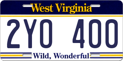 WV license plate 2YO400