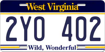 WV license plate 2YO402