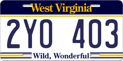 WV license plate 2YO403