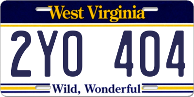 WV license plate 2YO404
