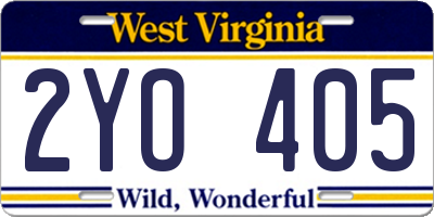 WV license plate 2YO405