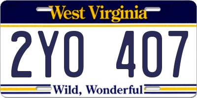 WV license plate 2YO407