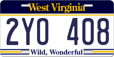 WV license plate 2YO408