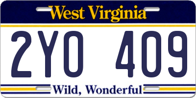 WV license plate 2YO409