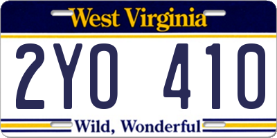 WV license plate 2YO410