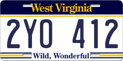 WV license plate 2YO412