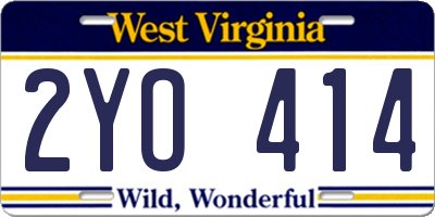 WV license plate 2YO414