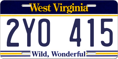 WV license plate 2YO415