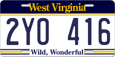 WV license plate 2YO416