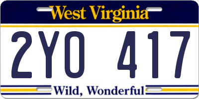 WV license plate 2YO417