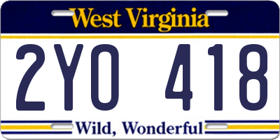 WV license plate 2YO418