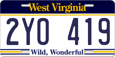 WV license plate 2YO419