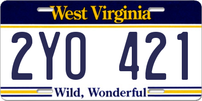 WV license plate 2YO421