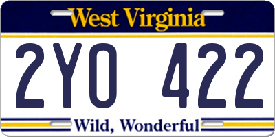 WV license plate 2YO422