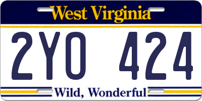 WV license plate 2YO424