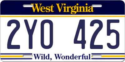 WV license plate 2YO425
