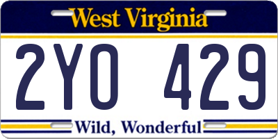WV license plate 2YO429