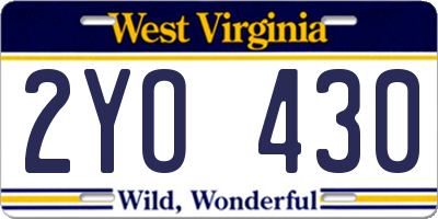 WV license plate 2YO430