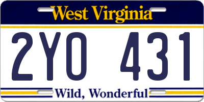 WV license plate 2YO431