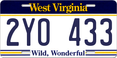 WV license plate 2YO433
