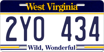 WV license plate 2YO434