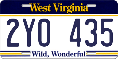 WV license plate 2YO435