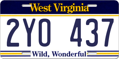 WV license plate 2YO437