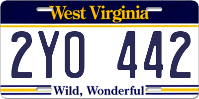 WV license plate 2YO442