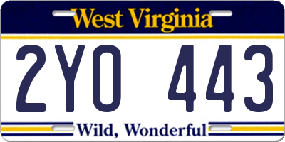 WV license plate 2YO443