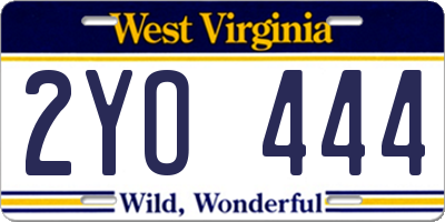 WV license plate 2YO444