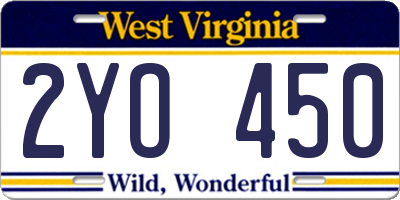 WV license plate 2YO450