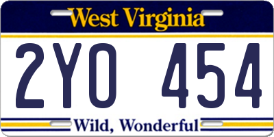 WV license plate 2YO454