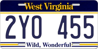WV license plate 2YO455