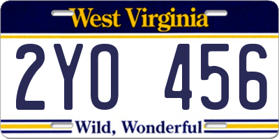WV license plate 2YO456