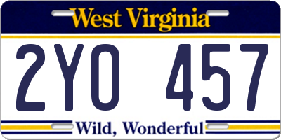 WV license plate 2YO457