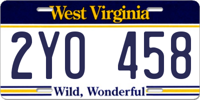 WV license plate 2YO458