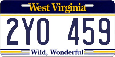 WV license plate 2YO459