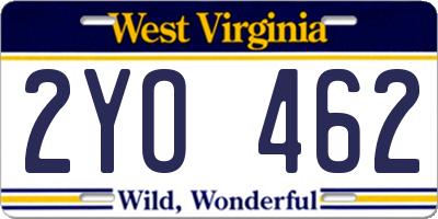 WV license plate 2YO462