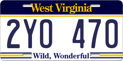 WV license plate 2YO470