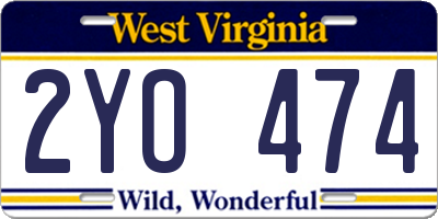 WV license plate 2YO474