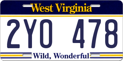 WV license plate 2YO478