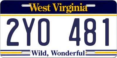 WV license plate 2YO481