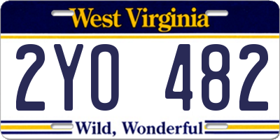 WV license plate 2YO482